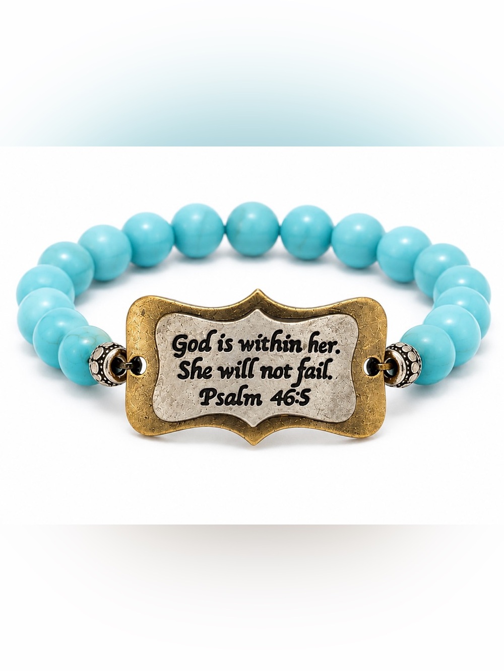 💙 God Is Within Her Psalm 46:5 Turquoise Beaded Stretch Bracelet | HAND CRAFTED